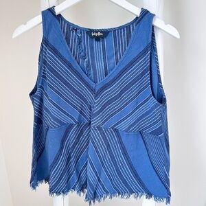 Indigo Rein Blue Striped Split Back Linen Blend Tank Top Size Medium